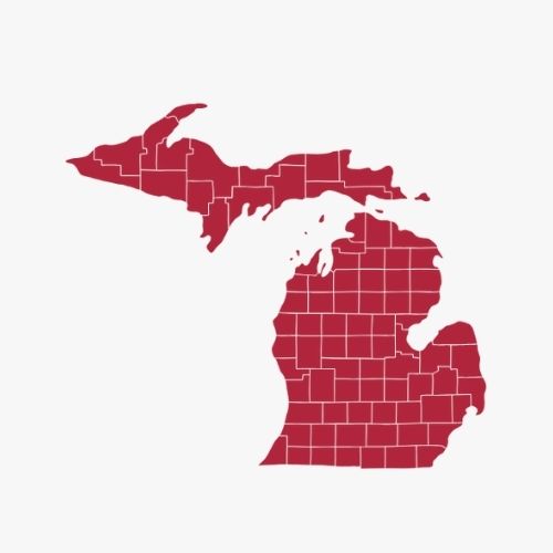 Outline map of Michigan showing all county borders